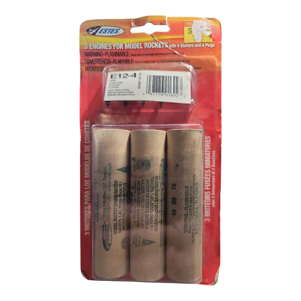 Estes E12-4 Rocket Engines 3 Pack with 4 Starters & 4 Plugs